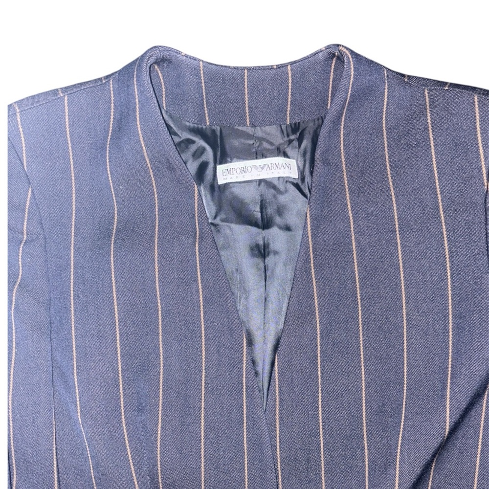 Vintage Emporio Armani Made In Italy Wool Blend Pinstriped Blazer Jacket Size 40 - Picture 6 of 11